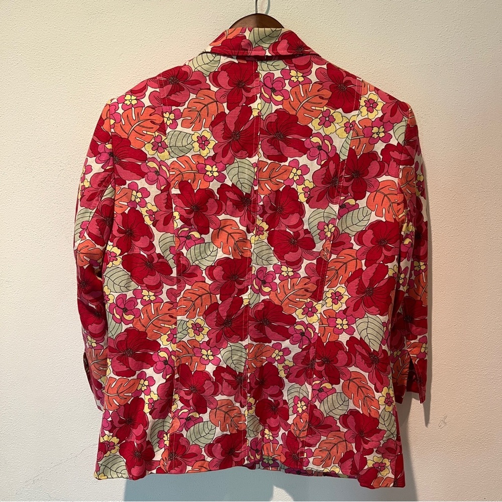Norton McNaughton Floral Three Button Blazer Linen Blend 3/4 Sleeve - Picture 5 of 8